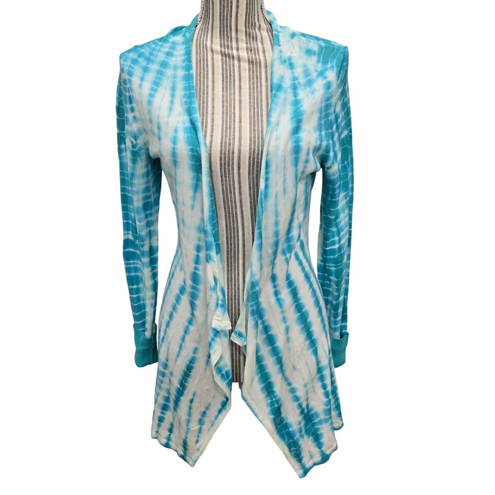 Patrizia Luca Milano Tie-Dye Waterfall Cardigan Sweater Open Front‎ Aqua White M
